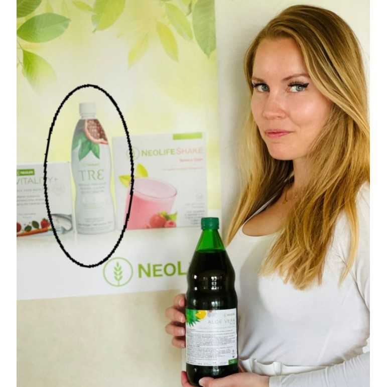 Drickfärdig aloe vera juice  med speciell örtblandning.